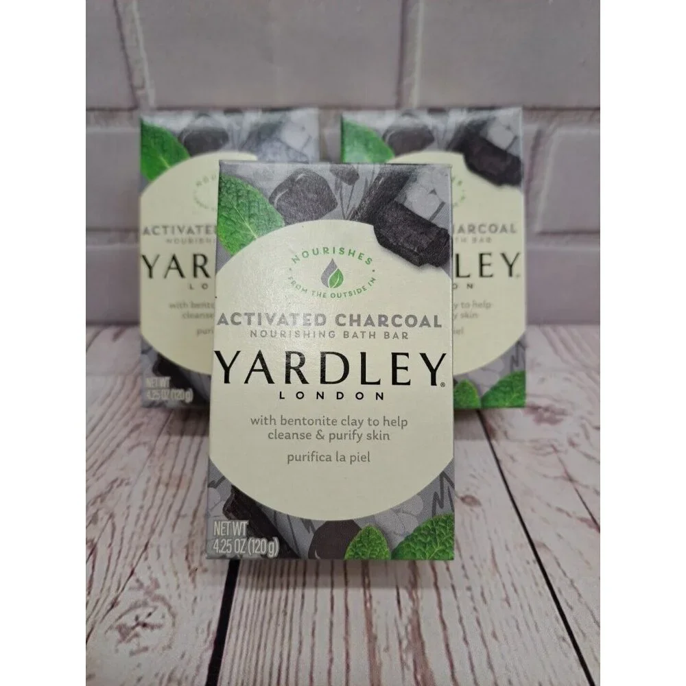 (3) Yardley Activated Charcoal Bar Soap Lardley London Nourishing Bars 4.25 oz
